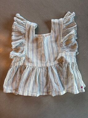 Kids Striped Ruffled Tank Top - Blue & Cream